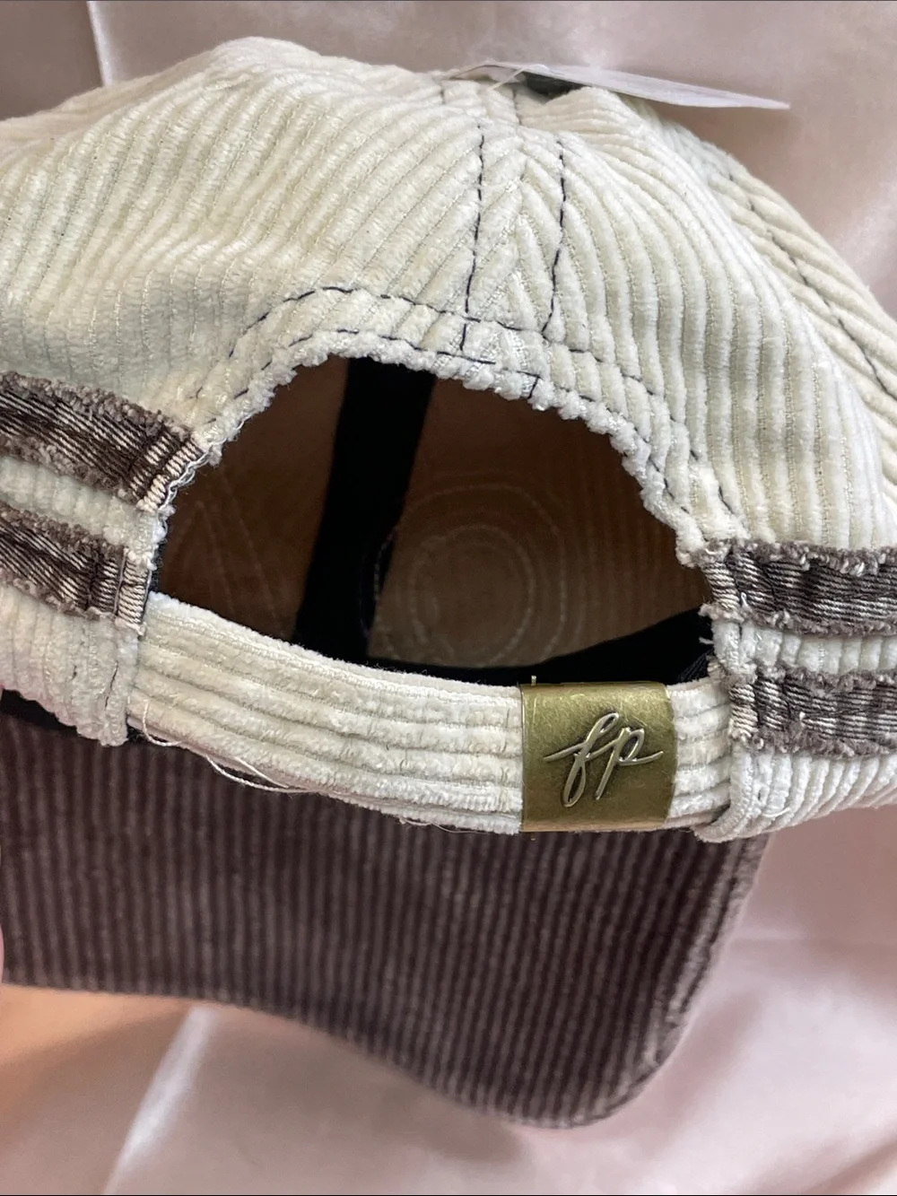 Free People Hollie Varsity Baseball Hat in Ivory Corduroy - NWT $48 MSRP